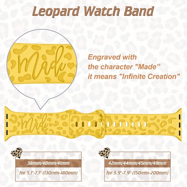 6-pak leopardgraveret rem, der er kompatibel med Apple Watch