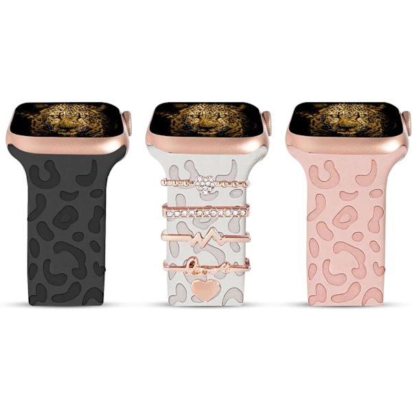 Leopardgraverat armband med berlocker för Apple Watch Band 38mm 40mm 41mm