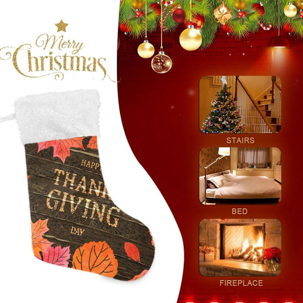Julklapp, personliga julklappsstrumpor 2-pack Thanksgiving höstlöv trä 18 tum julstrumpor hängande prydnad spis för B