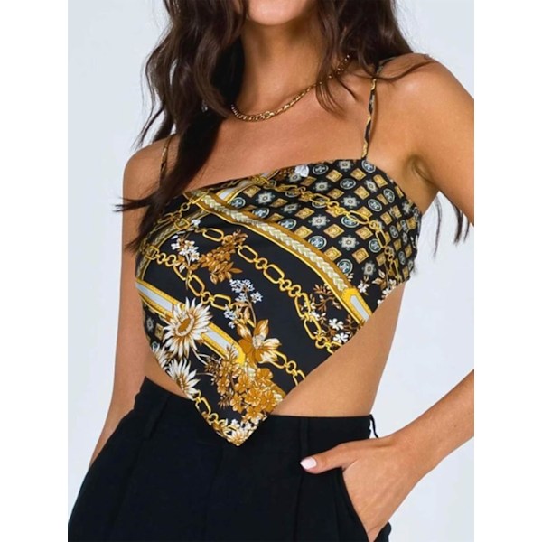 Kvinners franske Hanky Hem Tie Back Justerbar Spaghetti Stropp Satin Silke Camisole