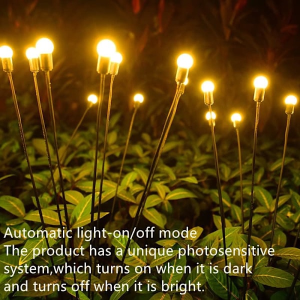 4 st 10 LED solcells drivna eldflugeljus, utomhus vattentät Starburst gungande trädgårdslampor, dekorativa ljusslingor, stängs av automatiskt under