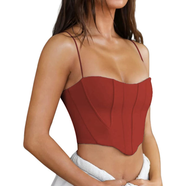 Kvinnors asymmetriska fåll crop top söm fram spaghettiband camisole