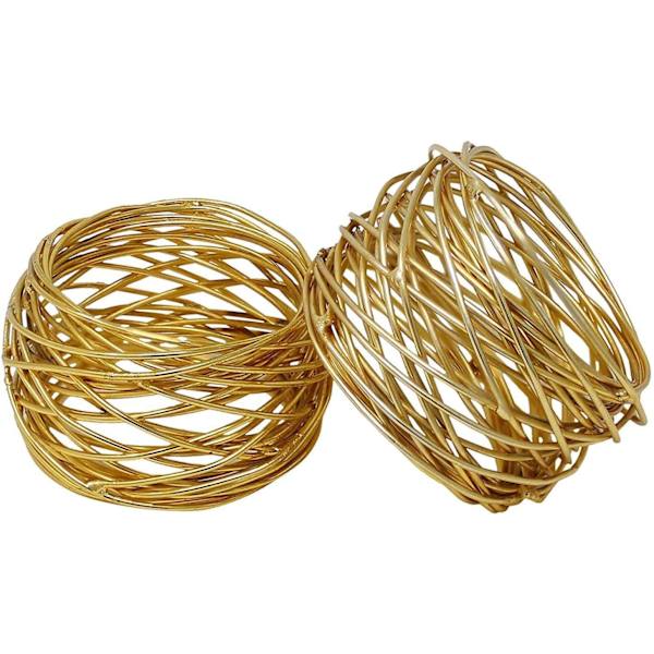 Gylne runde mesh serviettringer - sett med 12 for bryllup, middagsselskaper eller hver dag