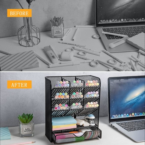 Metl n Orgnizer, ncil Holder for Desk, Desk Orgnizer wi Drwer for hool, Home, rt Supplies (Blck) Blck Black