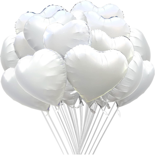 20 stk. 18 tommer hvide hjerteformede folieballoner dekorationer Valentinsdag fødselsdag bryllup babyshower fest (hvid) C2-hvid C2-hvid