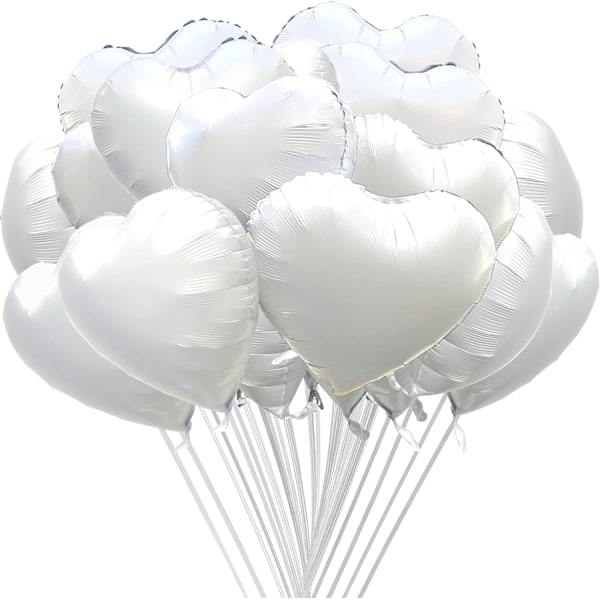 20Pcs 18 inch White Foil Mylar Heart Shape Balloons Decorations Valentines Birthday Wedding Baby Shower Party (White) C2-white C2-white