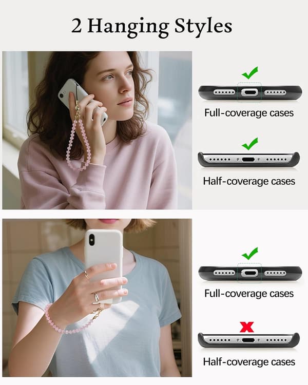 Marmorperle telefonhåndleddsstropp, avtakbar telefonarmbåndstropp med festeflik, håndfri håndleddsstropp