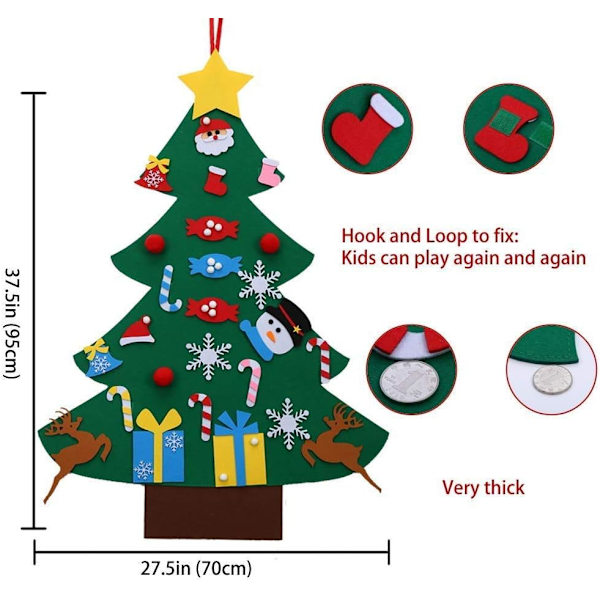 DIY Filt Juletrær for Barn med Avtakbare Ornamenter, Nyttår og Jul