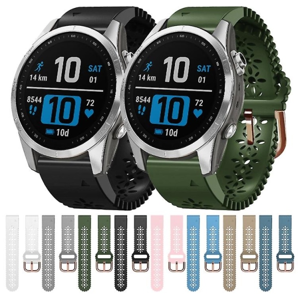 För Garmin Fenix 7s 20mm Damsilikon Armband Med Spetsstans XSJ Lake Blue