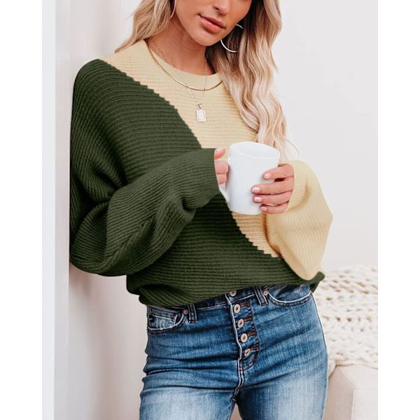 Kvinnors vintertröja Chunky Plaid Turtleneck Color Block Batwing Sleeve Knit