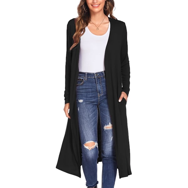 Kvinder Plus Størrelse Lang Åben Front Drape Maxi Cardigan Letvægts Duster Lang