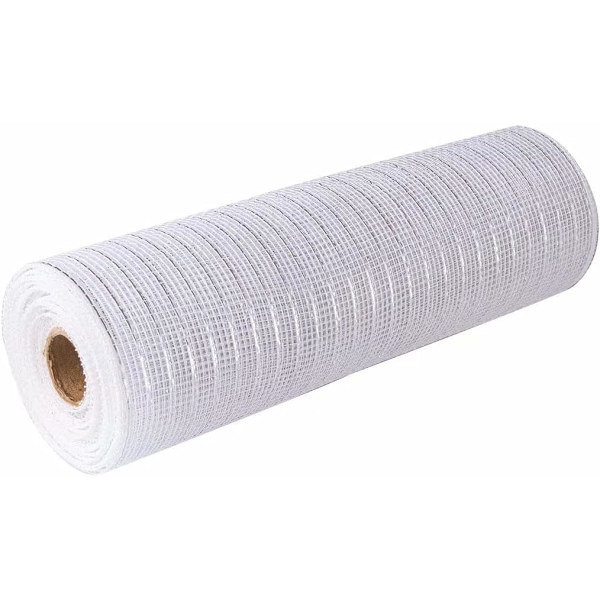 Metallic Deko Mesh Bånd 10 tommer X 30 fod (10 Yards) - Dekorativt Bånd Hvid