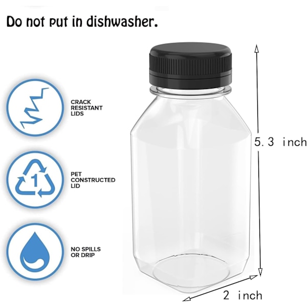 Plastflasker for juice - 4 stk, 8 OZ gjenbrukbare drikkebeholdere i bulk