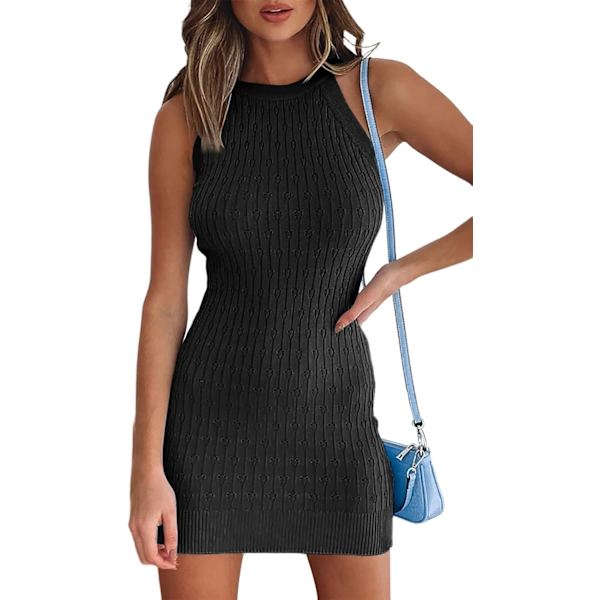 Kvinnors Sommar Sexig Tröja Klänning Ärmlös Slim Fit Ribbad Miniklänning Enfärgad