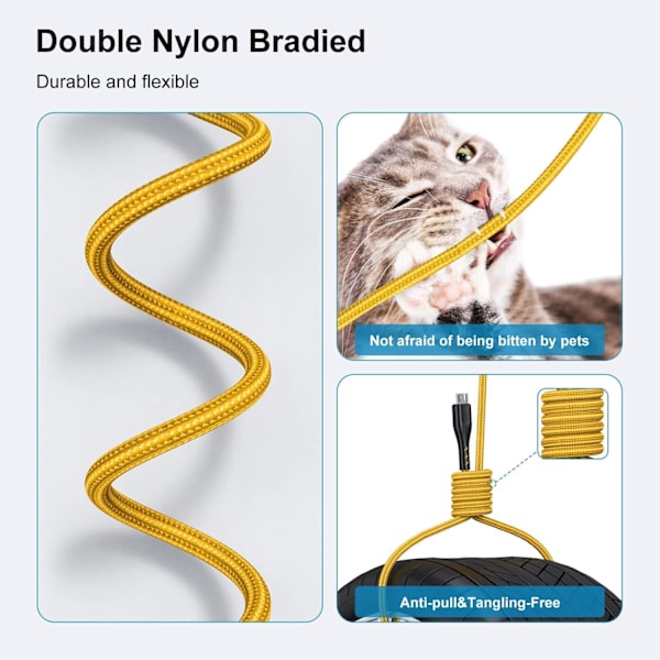 Micro USB-kabel 3Ft 3-pack, 3 fot Android-laddningskabel, hållbar