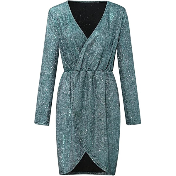 Elegant Sequin V-hals Wrap Langærmet Kjole - Aften Cocktail
