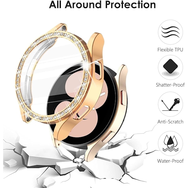 3 pakker til Galaxy Watch 7 44mm etui, Bling ramme beskyttelsesetui kompatibelt med Galaxy Watch 7 44mm (3 pakker, Sort/Klar/Sølv) Sort/Klar/Sølv