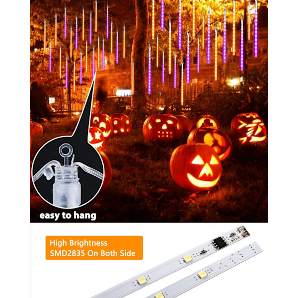 Solardrevne Halloween-lys 20 rør 480 LED-meteorskur Icicle-lys regndråpelykter med timerfunksjon fallende regnlys for feriefest