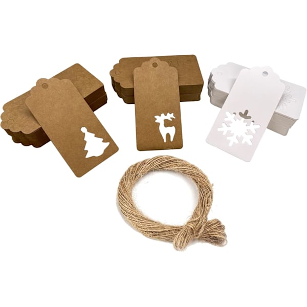 150 stk julegavemerker, 3 stiler for DIY julegaveinnpakning Kraft-gave