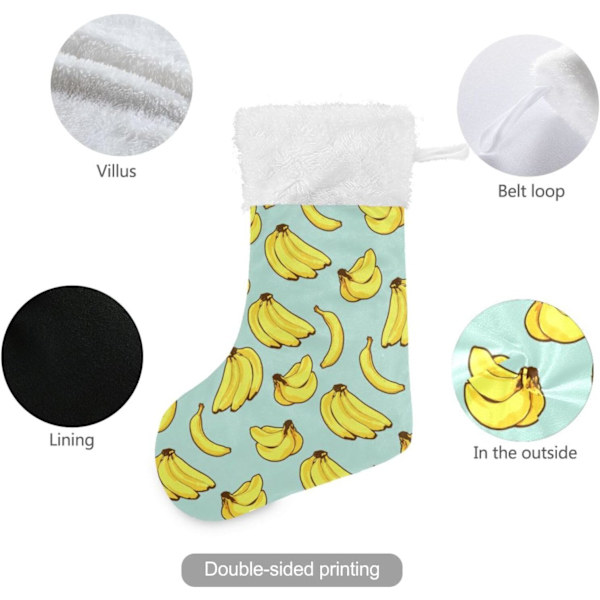 Jule-Strømpe, Personlige Jule-Strømper Sæt af 2 Gule Banan Print 45,7 cm Jule-Strømper Hængende Ornament Pejs til Træ Dekoration