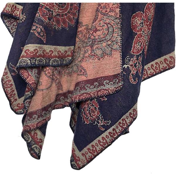 Farveblok Dame Sjal Wrap Stilful Åben Front Poncho Cape