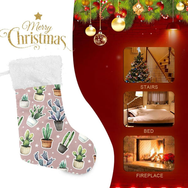 Julklapp, Personliga Julklappsstrumpor 2-pack Kaktus Stjärnor Rosa 45,7 cm Julstrumpor Hängande Ornament Eldstad för Träddekoration