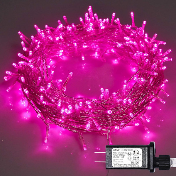 300 LED rosa lyslenke utendørs vanntett juledekorasjoner, 108 fot rosa LED-lyssnor for soverom, 8 moduser plugg i fe-lys for