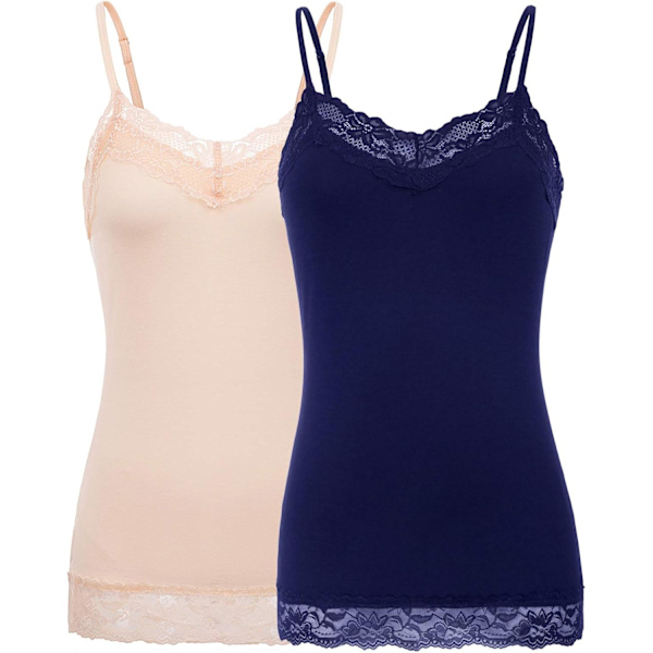 Kvinners justerbare spaghettistropp blonder trimmet camisole tunika tank top