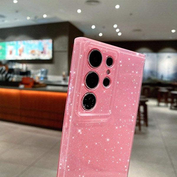 Galaxy S24 Ultra -kuori (6,8 tuumaa), Söpö Glitteri Kimalle Silikoni Puhelinkuori Naisille Tytöille (Pinkki) Pinkki S24 Ultra