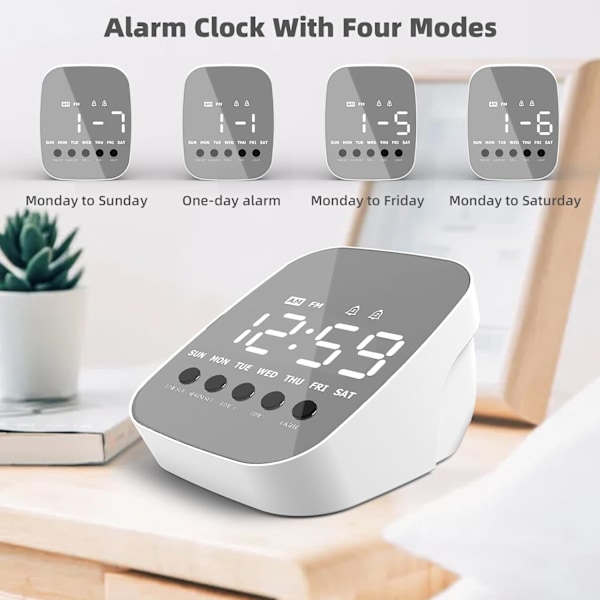 Väckarklocka, LED digital väckarklocka, 3 nivåer ljusstyrka, 2 larm, 12/24H, snooze, liten väckarklocka för sovrum, heminredning, kontor, resor