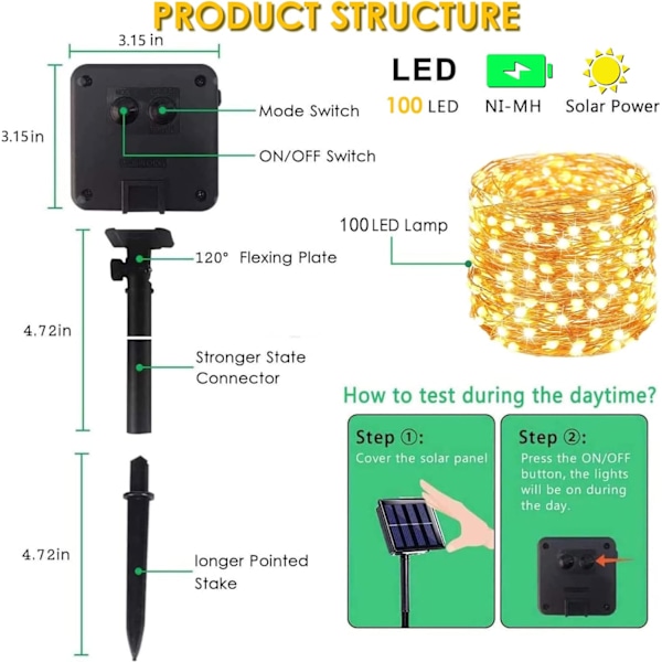 Solcelledrivne lysslynger utendørs, 4 pakker 160FT 400 LED solblinklys for utendørs vanntett kobbertråd med 8 moduser solfe lys for