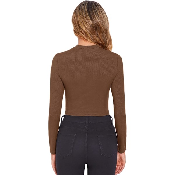 Kvinnors Mock Neck Långärmad Ribbstickad Slim Fitted Crop