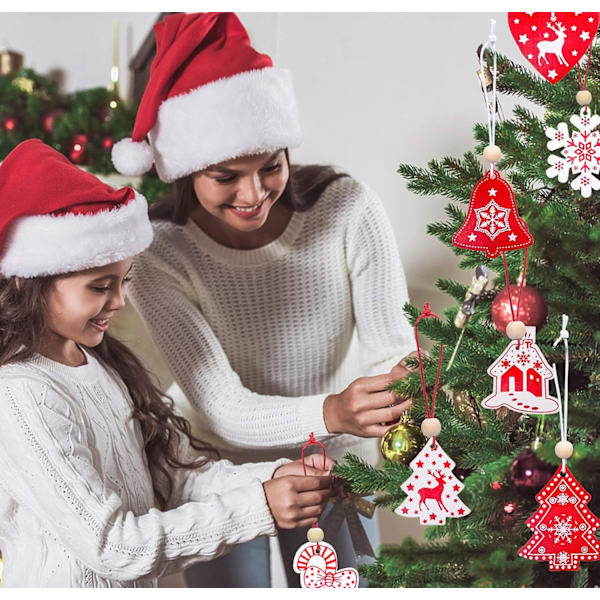 Røde og hvite juletrær hengende pynt