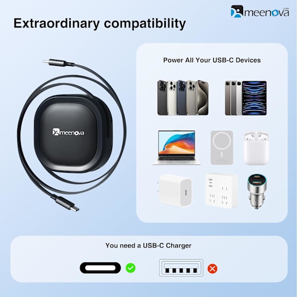 Indtrækkeligt USB C-kabel, Mini 60W USB C til USB-C PD Hurtigopladning + Apple Watch-oplader, 2 i 1 USB C til Ligh-tning Rejseopladerkabel
