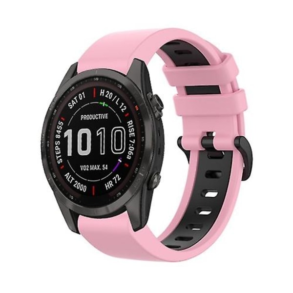 För Garmin Fenix ​​7s Solar 22mm Silicone Sports Tvåfärgs Watch Band UVR Pink-Black