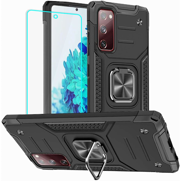Galaxy S20 FE 5G Cover, Hård Gummikofanger, 360° Rotationsring Støtteben, Sort Samsung Galaxy S20 FE 5G Cover Sort