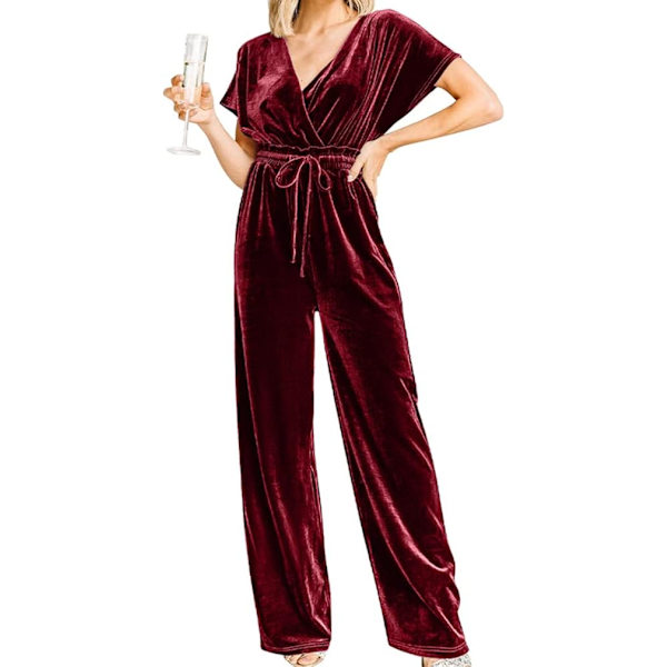 Kvinders Casual Kortærmet Bæltet Lang Bred Ben Jumpsuit