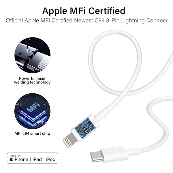 USB C til Lightning-kabel 10Ft 2Pack. Iphone hurtiglader