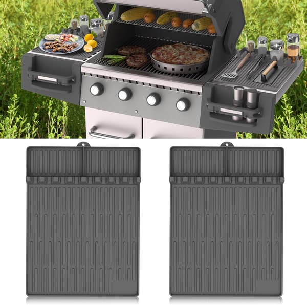 2-pack silikonstekspadematte för Blackstone - Stor silikonspadematte med droppskydd - Stekspadematte BBQ Grilltillbehör - Sidohyllsmattor