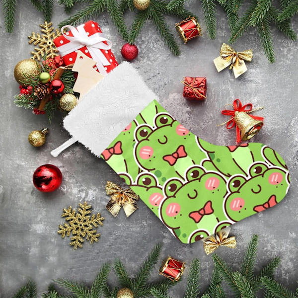 Julklapp, personliga julklappsstrumpor set med 2 söta grodor gröna djur 45,7 cm julstrumpor hängande prydnad spis för bygg