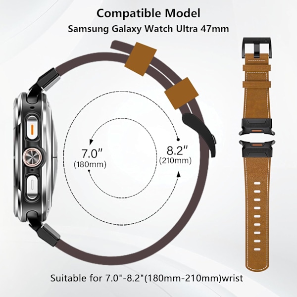 Robust ægte læderrem kompatibel med   Galaxy Watch Ultra 47mm(2024), Quick Release bred rem med titanium metalforbindelse til Galaxy