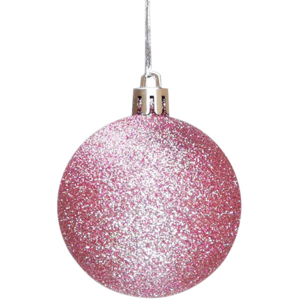 Splittersäkra rosa julgranskulor med hängsnöre - set med 12 st