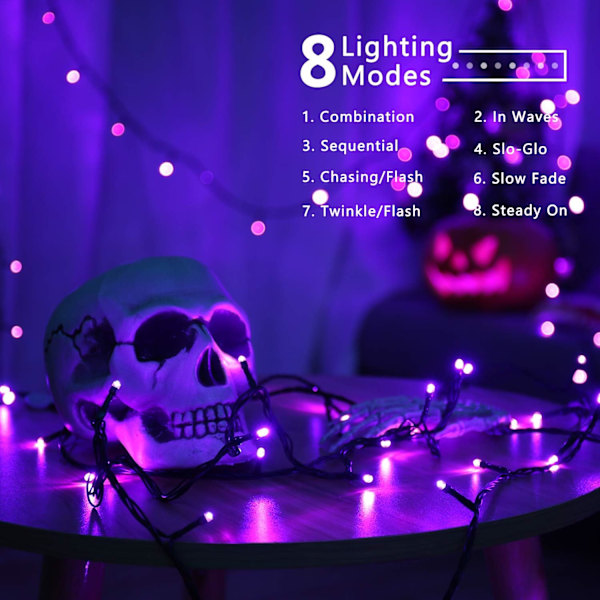 Lilla Halloween-lys, 2-pakning 78,74 fot 240 LED Halloween-lyssnor, plugg inn Halloween-minilys koblingsbar, 8 moduser utendørs Halloween