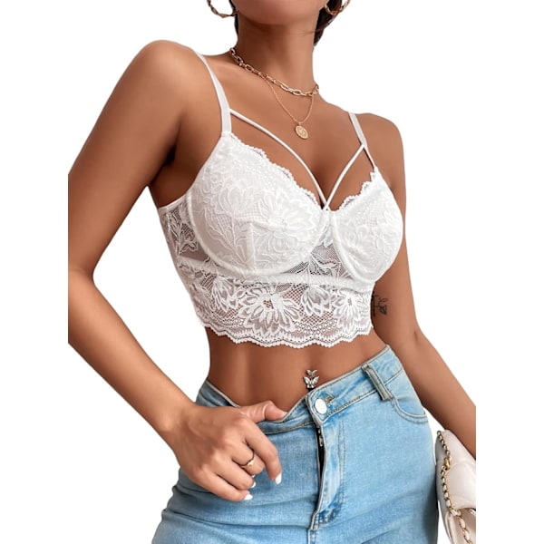 Kvinners Blomster Blonde Skallat V-hals Stropp Bralette Crop Top Camisole