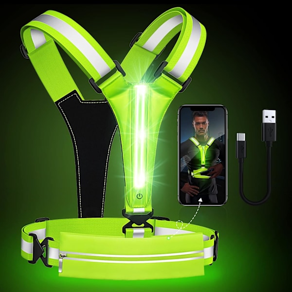 LED Reflekterende Vest Løbeudstyr, USB Genopladelig Lys Op Løbetøj