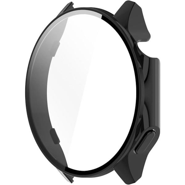 Full Coverage Skal med Skärmskydd Kompatibelt med Oneplus Watch 2, PC och Äkta Glas Skyddande Skal Klocktillbehör (PC/Svart)