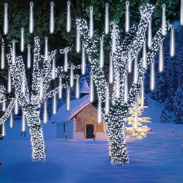 Julelys utendørs, 640 LED 16 rør 50 CM meteorskur regnlykter, plugg inn fallende istapplys juledekorasjon for juletre gårdsplass
