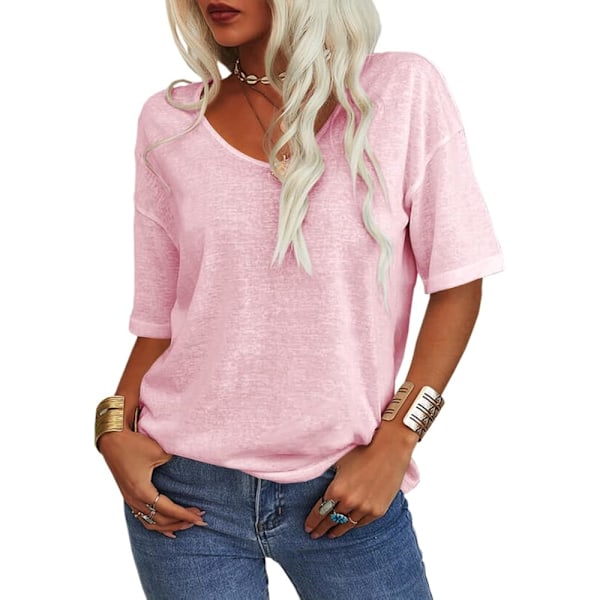Damtoppar Sommar Mode V-hals Halv ärm Överdimensionerade T-shirts Armbågslängd