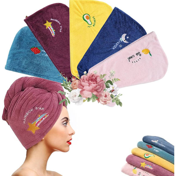 5-pack tecknat print mikrofiber vått hår torkar handdukar, Super