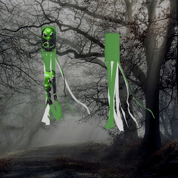Grön Alien Print Halloween Vindsäck Utomhus Hängande Semester Vind Dekoration för Gård, Veranda, Utan Ljus